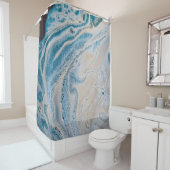 Blauw en wit abstract schilderij douchegordijn (In situ)