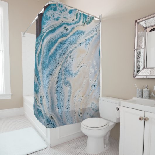 Blauw en wit abstract schilderij douchegordijn (In situ)