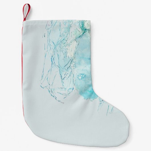 Blauw en wit abstract schilderij kleine kerstsok (Voorkant)