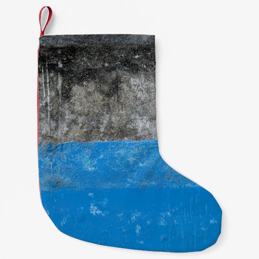 Blauw en wit abstract schilderij kleine kerstsok (Voorkant)