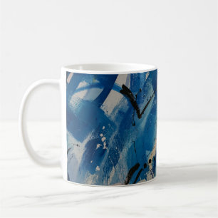 Blauw en wit abstract schilderij koffiemok