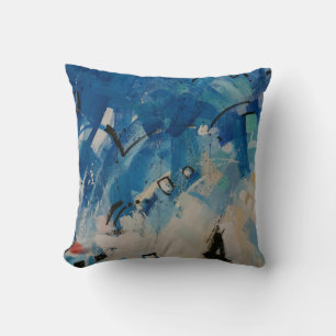 Blauw en wit abstract schilderij kussen