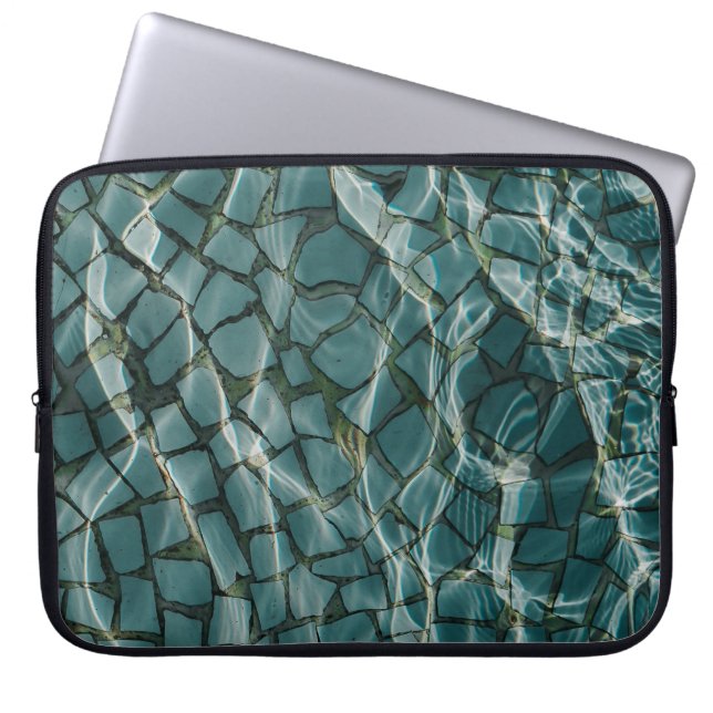 Blauw en wit abstract schilderij laptop sleeve (Voorkant)