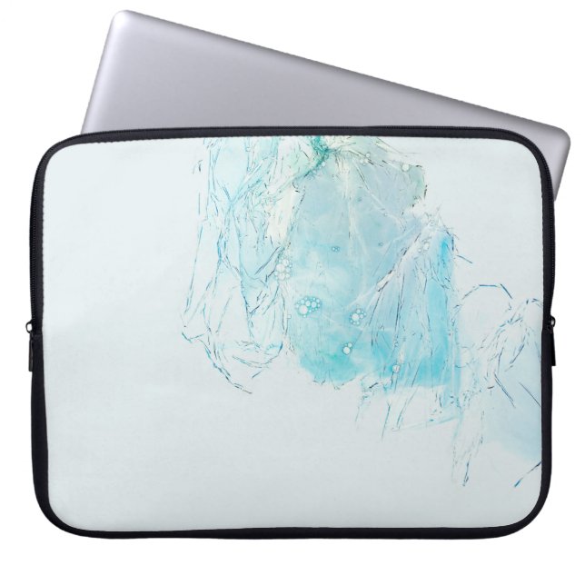 Blauw en wit abstract schilderij laptop sleeve (Voorkant)