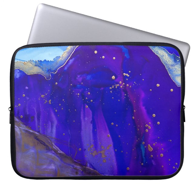 Blauw en wit abstract schilderij laptop sleeve (Voorkant)