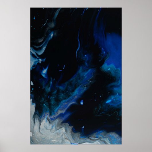 Blauw en wit abstract schilderij poster (Voorkant)