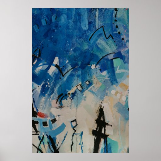 Blauw en wit abstract schilderij poster (Voorkant)