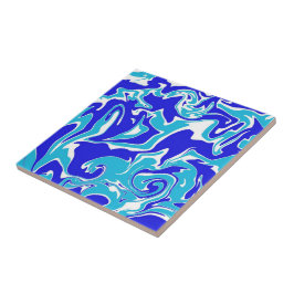 Blauw en wit Abstract vizier - marmerpatroon Tegeltje
