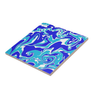 Blauw en wit Abstract vizier - marmerpatroon Tegeltje
