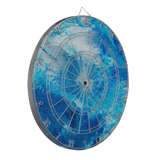 Blauw en wit, Abstracte kunst Dartbord (Voorkant Links)