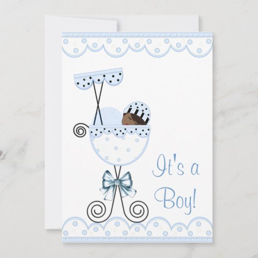 Blauw en wit Afro-Amerikaanse Baby Boy Shower Kaart (Voorkant)
