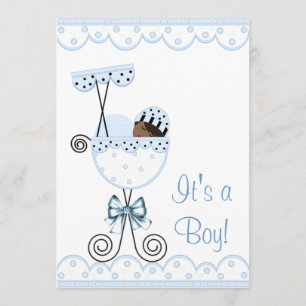 Blauw en wit Afro-Amerikaanse Baby Boy Shower Kaart