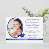 Blauw en wit Afstuderen Uitnodiging voor fotofeest (Staand voorkant)