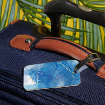 Blauw en wit Agate Marble Abstracte Name Monogram