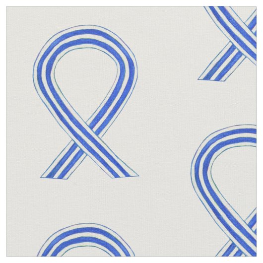 Blauw en wit ALS Awareness Ribbon Custom Fabric Stof (Close Up)