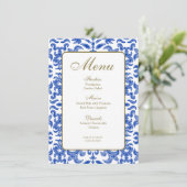 Blauw en Wit Amalfi Stijl Bruiloft Menu (Staand voorkant)
