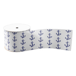 Blauw en wit anker grosgrain lint