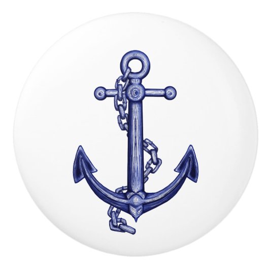Blauw en wit anker keramische knop (Voorkant)