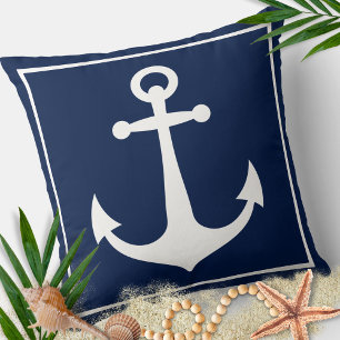 Blauw en Wit Anker Nautilus Boot Strand Kussen