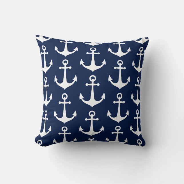 Blauw en wit anker Patroon Nautical Boat Pool Kussen (Voorkant)