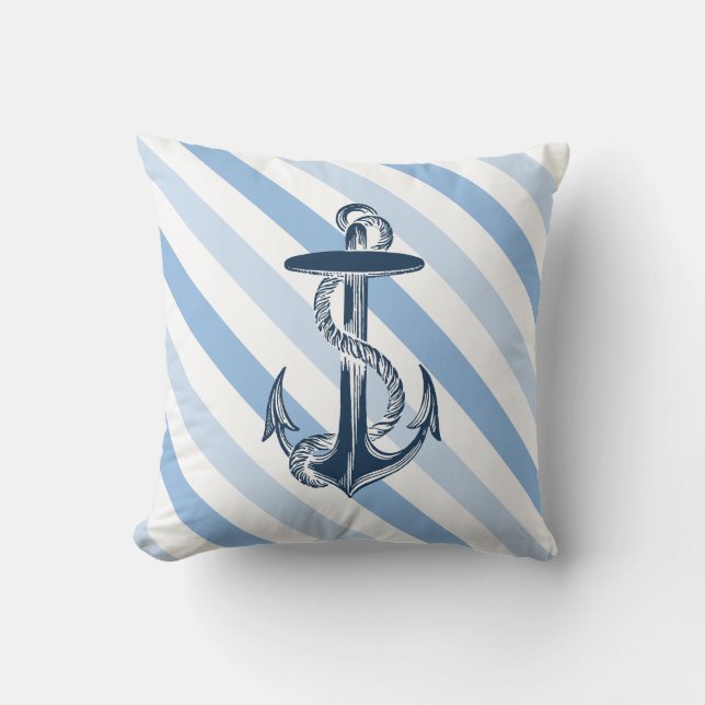 Blauw en wit  anker strand huis decor kussen (Voorkant)