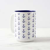 Blauw en wit anker tweekleurige koffiemok (Voorkant links)