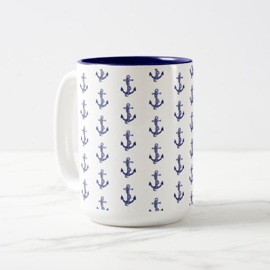 Blauw en wit anker tweekleurige koffiemok (Voorkant links)