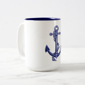 Blauw en wit anker tweekleurige koffiemok (Voorkant links)
