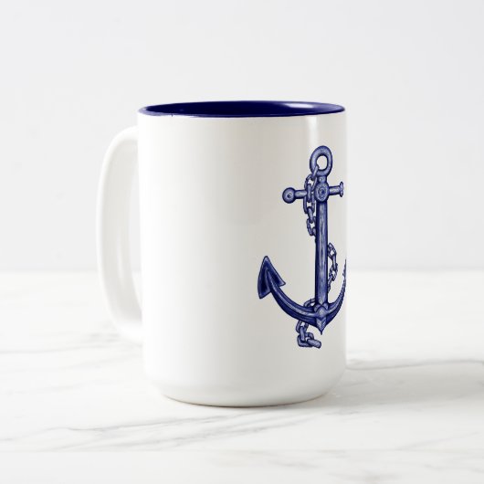 Blauw en wit anker tweekleurige koffiemok (Voorkant links)