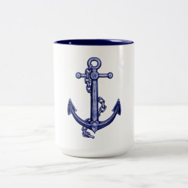 Blauw en wit anker tweekleurige koffiemok