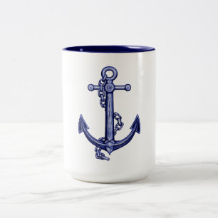 Blauw en wit anker tweekleurige koffiemok