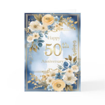 Blauw en wit aquarel 50ste huwelijksjubileum