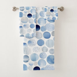 Blauw en Wit Aquarel Abstracte Cirkels Modern Bad Handdoek