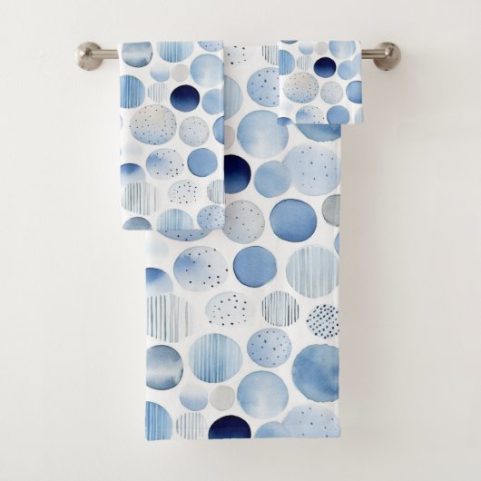 Blauw en Wit Aquarel Abstracte Cirkels Modern Bad Handdoek (Insitu)