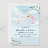 Blauw en Wit Aquarel Baby Shower Kaart (Voorkant)