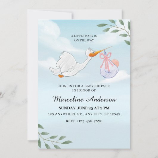 Blauw en Wit Aquarel Baby Shower Kaart (Voorkant)