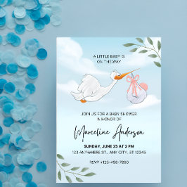 Blauw en Wit Aquarel Baby Shower Kaart
