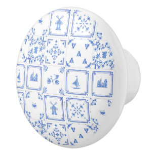 Blauw en wit aquarel Delft tegelpatroon Keramische Knop