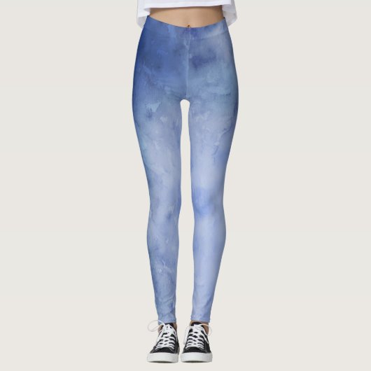 Blauw en Wit Aquarel Leggings (Voorkant)
