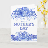 Blauw en wit aquarel Moederdag Kaart (Gele Bloem)