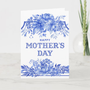 Blauw en Wit Aquarel Moederdag Kaart