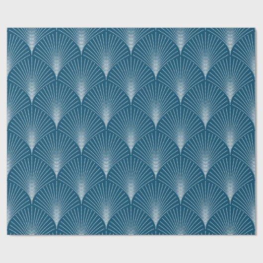 Blauw en wit art-deco naadloos patroon 2 cadeaupapier (Vlak)