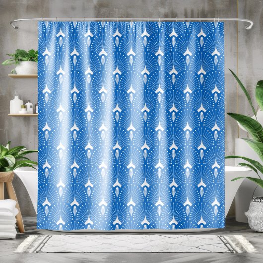 Blauw en wit art-deco naadloos patroon douchegordijn