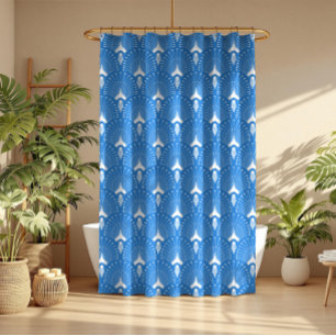 Blauw en wit art-deco naadloos patroon douchegordijn