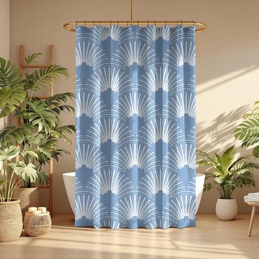 Blauw en wit art-deco naadloos patroon douchegordijn