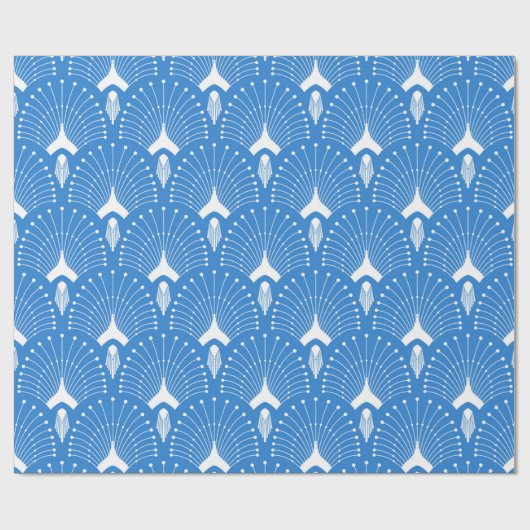 Blauw en wit art-decopatroon cadeaupapier (Vlak)