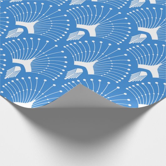 Blauw en wit art-decopatroon cadeaupapier (Hoek)