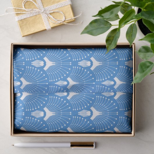 Blauw en wit art-decopatroon tissuepapier (Geschenk)
