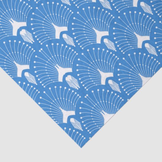 Blauw en wit art-decopatroon tissuepapier (Detail)
