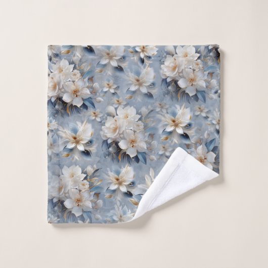 Blauw en wit Arty Gold Edge Bloemen Bad Handdoek (Wasdoekje)